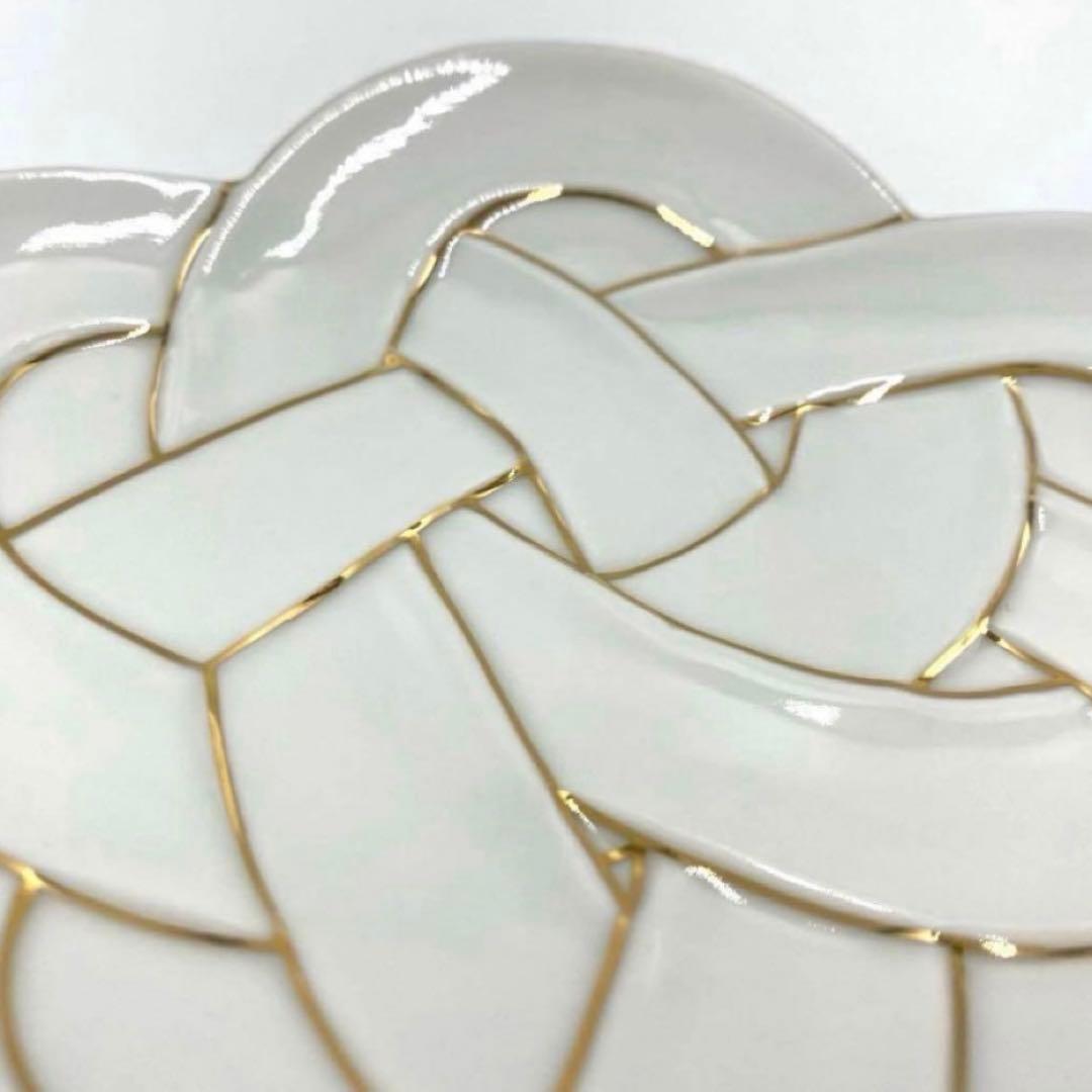 【新品】【大人気】有田焼田清窯　太白金線梅結び銘々皿　縁起物