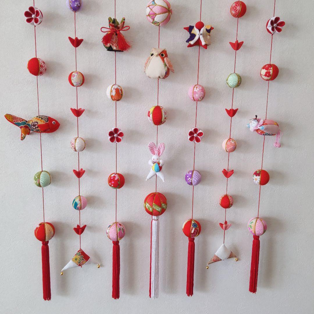 ちりめん細工　お雛様お祝い壁掛け下げ飾り　(大)　7下げ