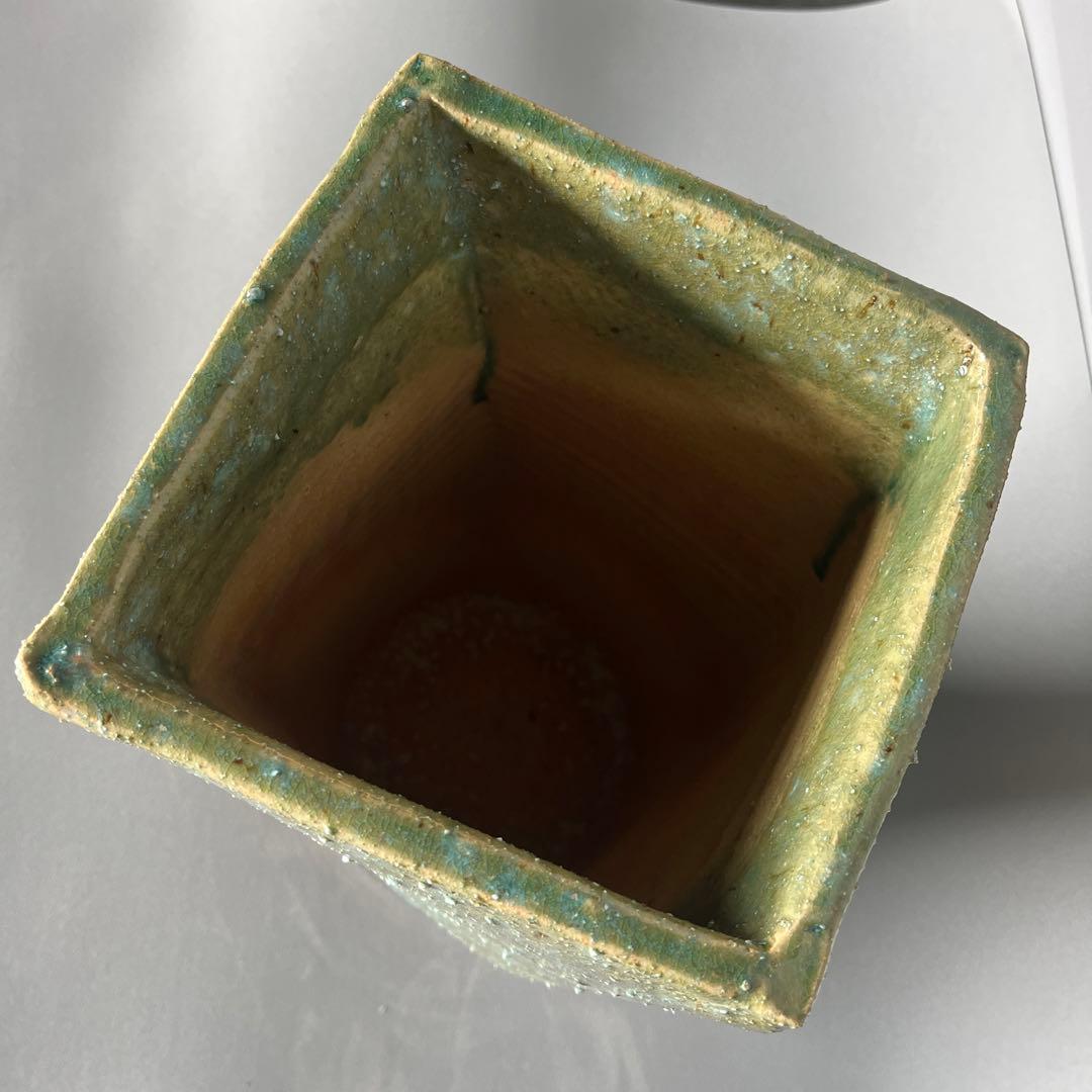 信楽焼傘立て  緑釉変形 高さ47cm