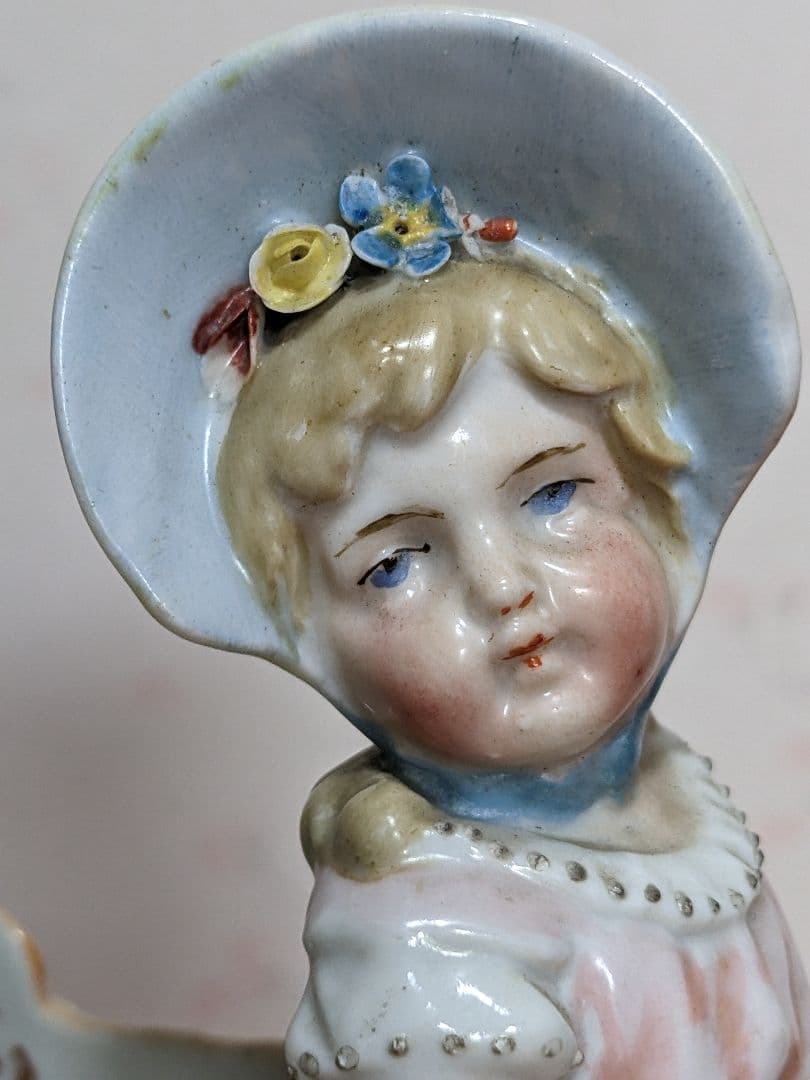 ♦明治時代 アールヌーボ 陶磁器人形 小物入れ？渋沢栄一 ポスター 骨董品