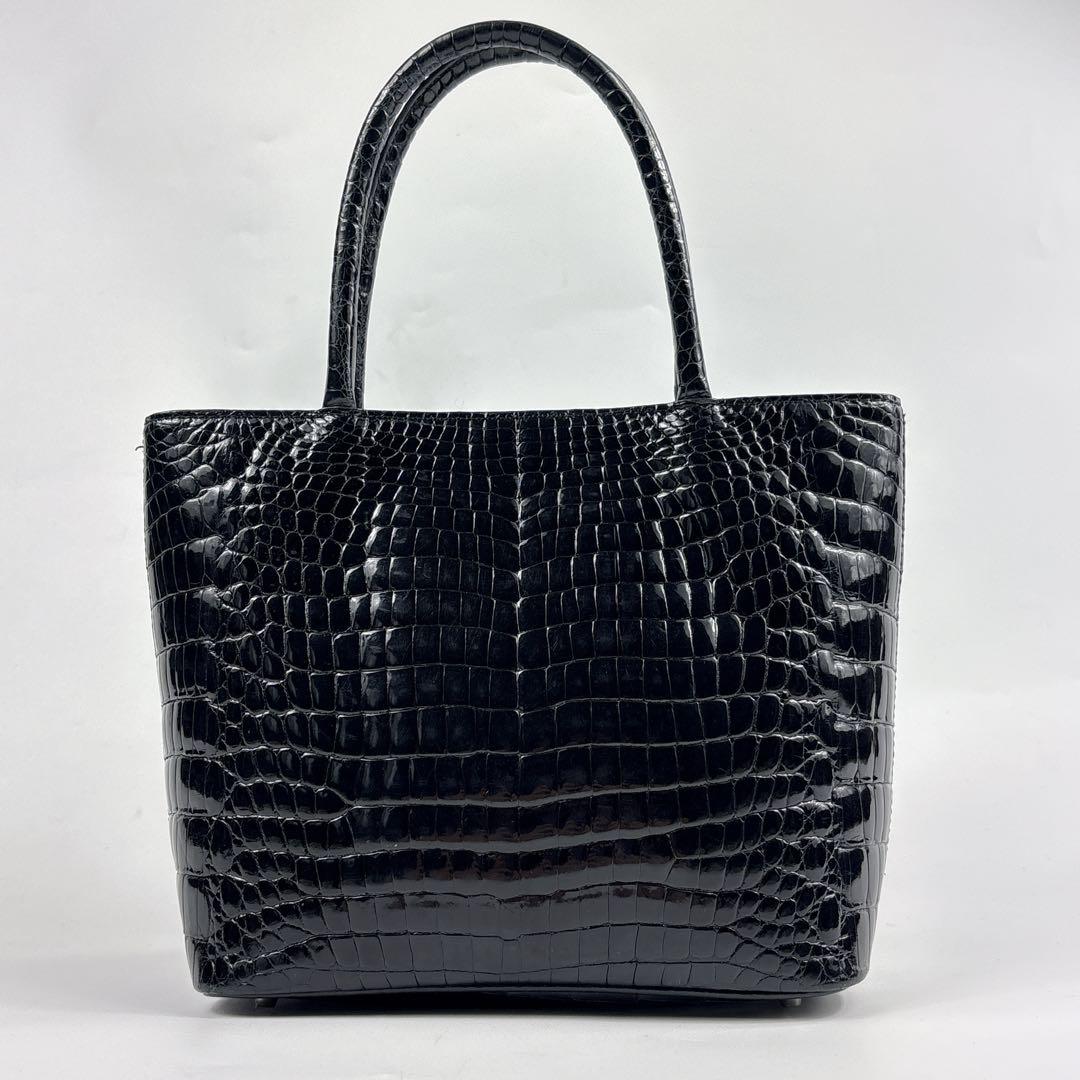 美品 シャイニング クロコダイル レザー ハンドバッグ　センター取り　ミニトート