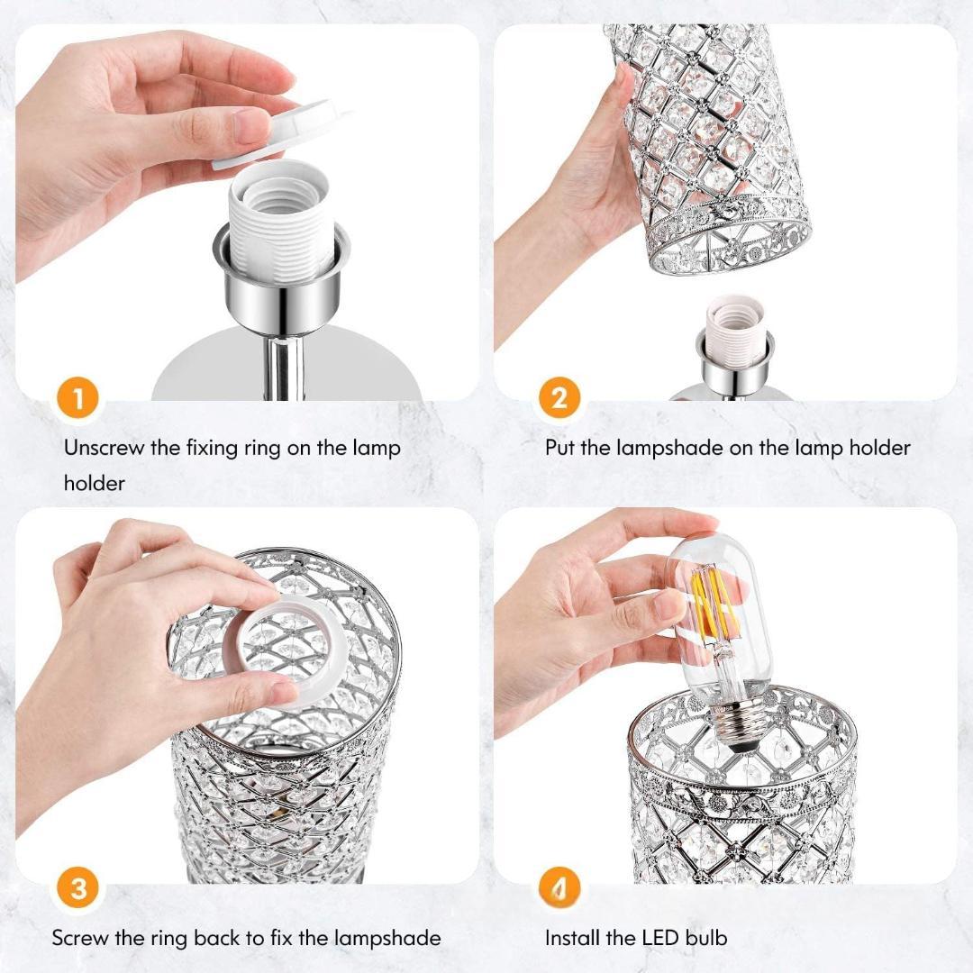 クリスタルテーブルランプ モダン タッチ調光 USB充電ポート付き