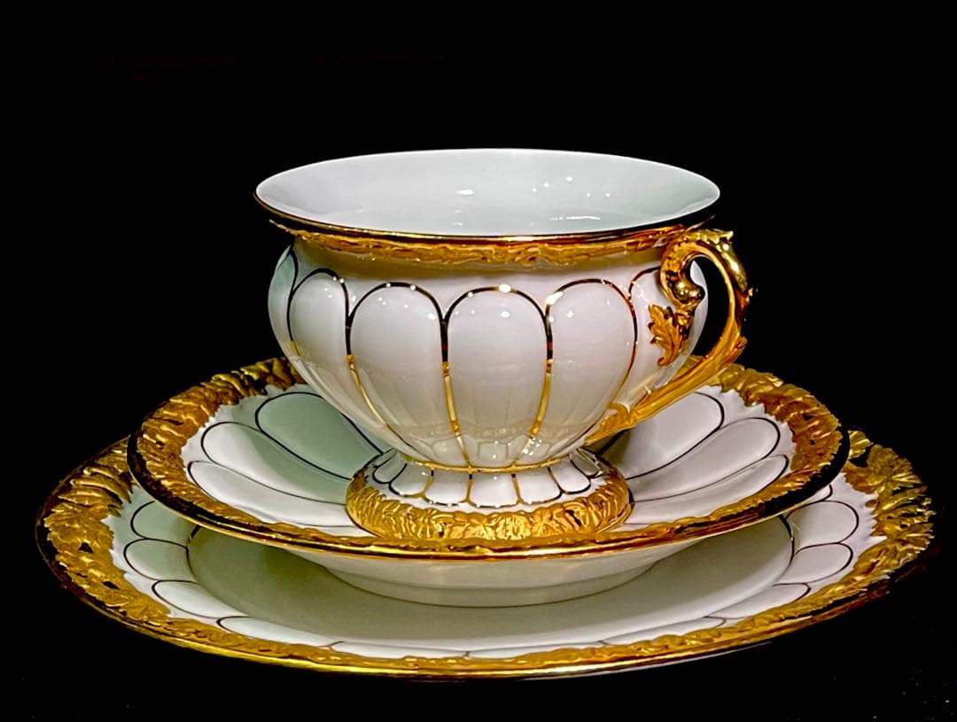 マイセン /※1級品　Xフォーム フルサイズ グランツゴールド 　トリオ