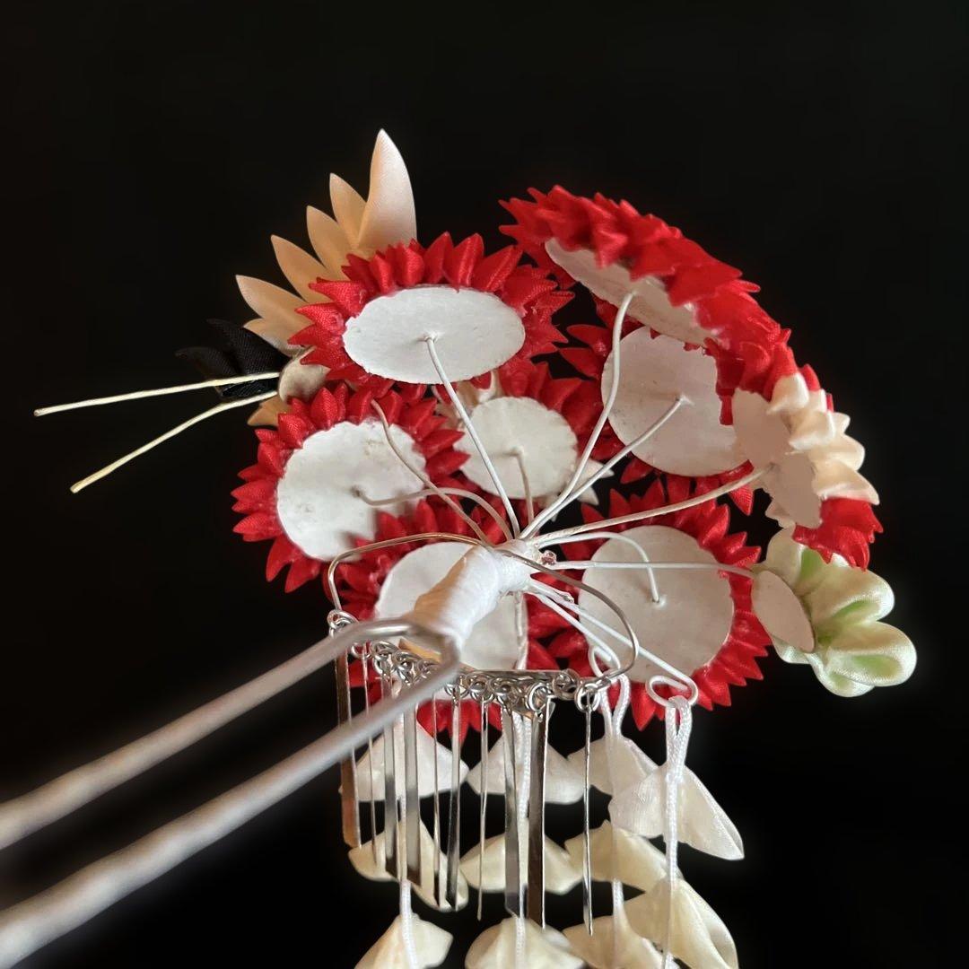 勝山髪飾り 七五三 7歳 (赤) 鶴