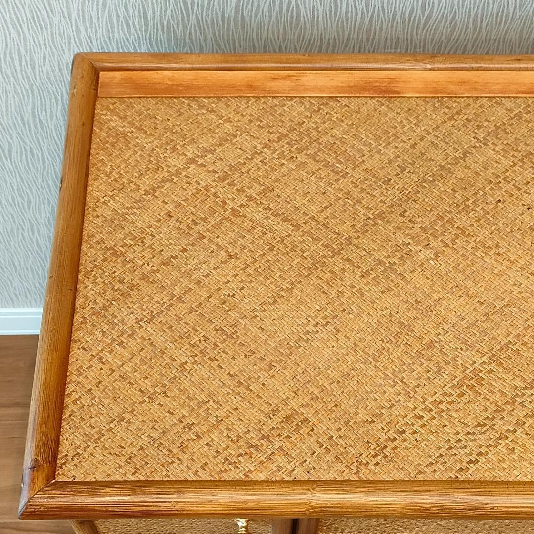 ラタン　机　スツール付き　 引出し７杯　書机