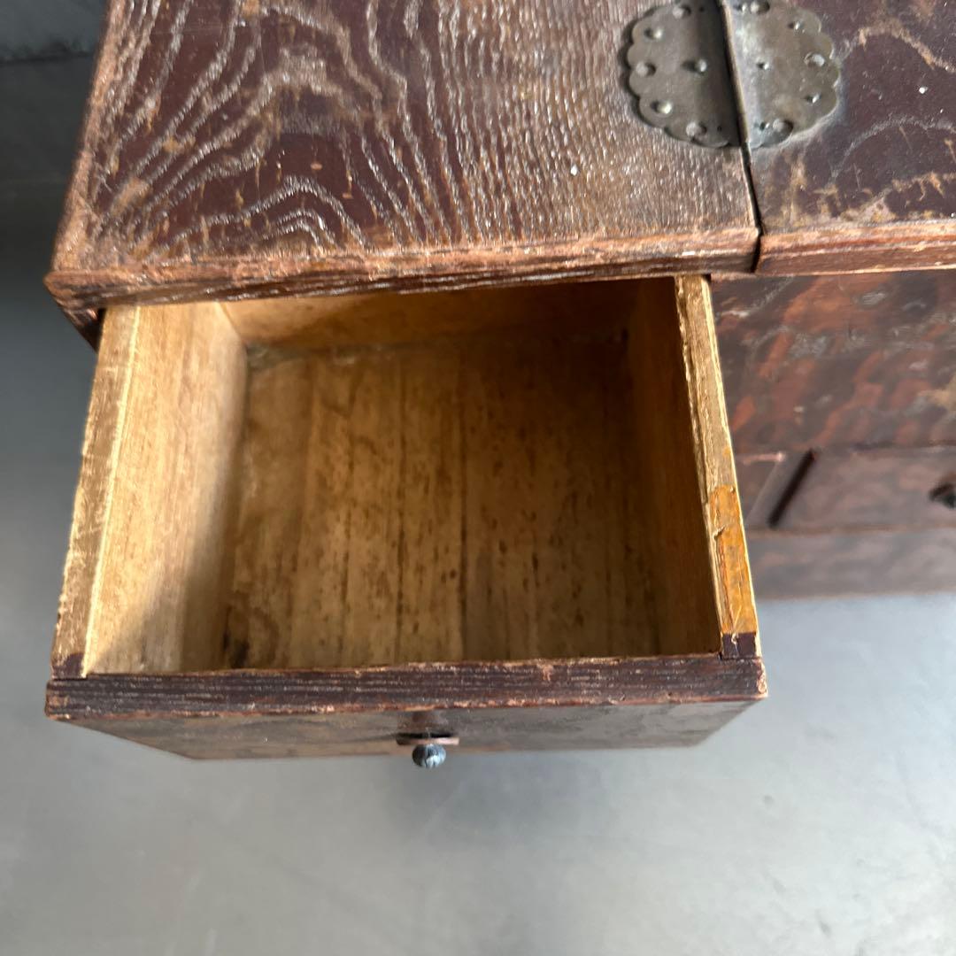 とても味のある裁縫箱ヴィンテージ　木製箪笥 収納に！