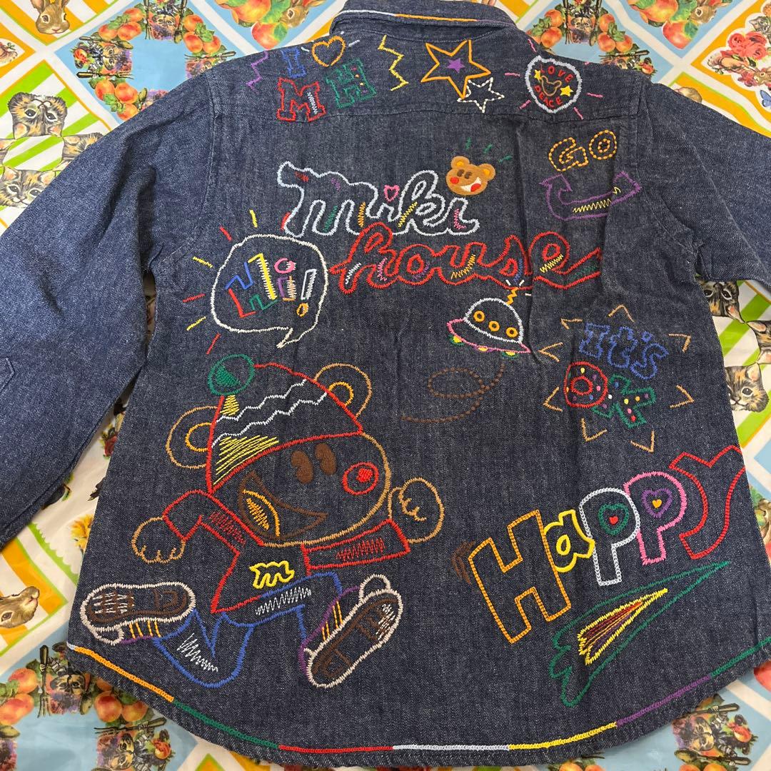 ミキハウス FUNKY 刺繍デニムジャケット 110cm 日本製 バッジ付き