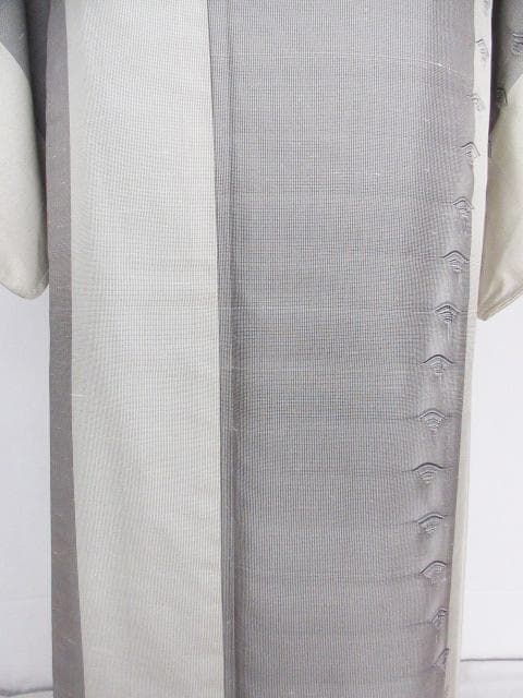 新古品！上質な紬＊グレー＆白＊特選高級＊着物＊トールサイズ＊１６７ｃｍ＊裄６７