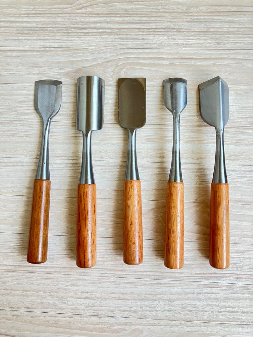 氷彫刻用 ノミ 鑿 5本セット（ケース付き） 彫刻刀 板前 和食用　氷細工