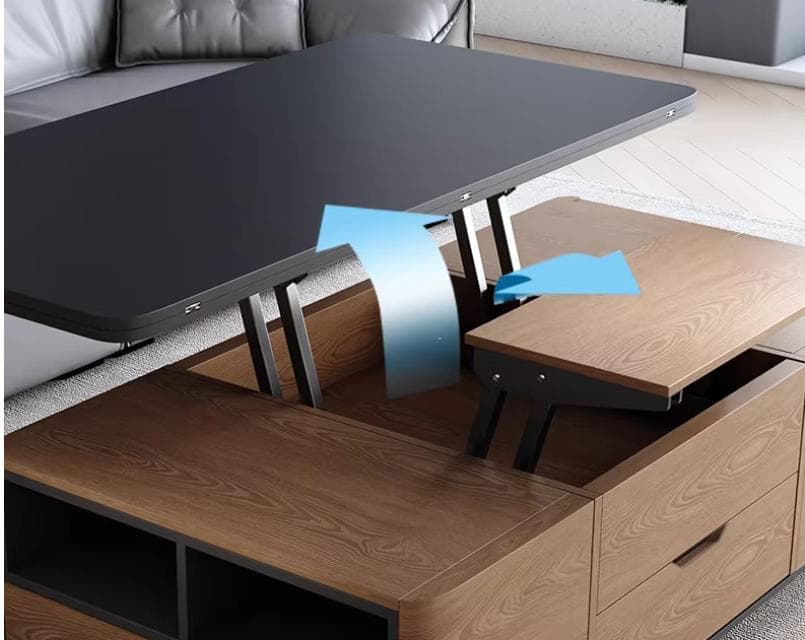 昇降式多機能セラミックテーブル 茶器・食卓一体型 小スペース対応収納テーブル