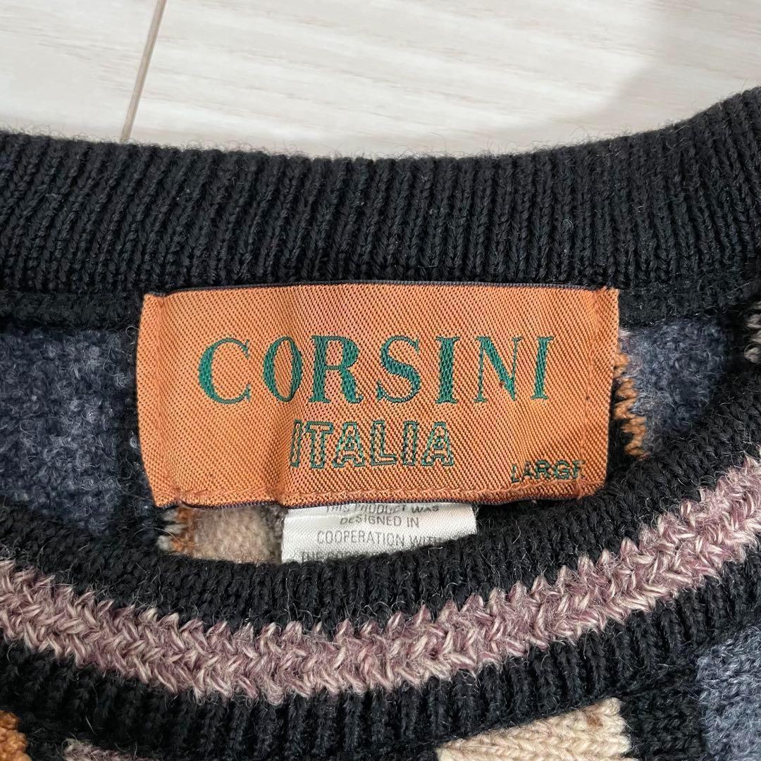 【個性派古着】レトロ CORSINI ITALIA 3Dニット L クージー風