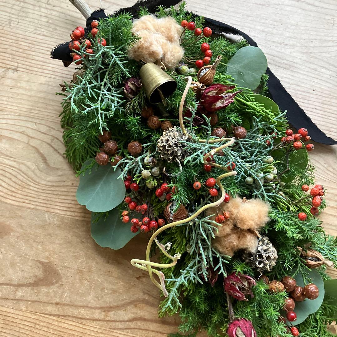 コットンと赤い実のクリスマススワッグガーランド　ローゼル　野バラの実