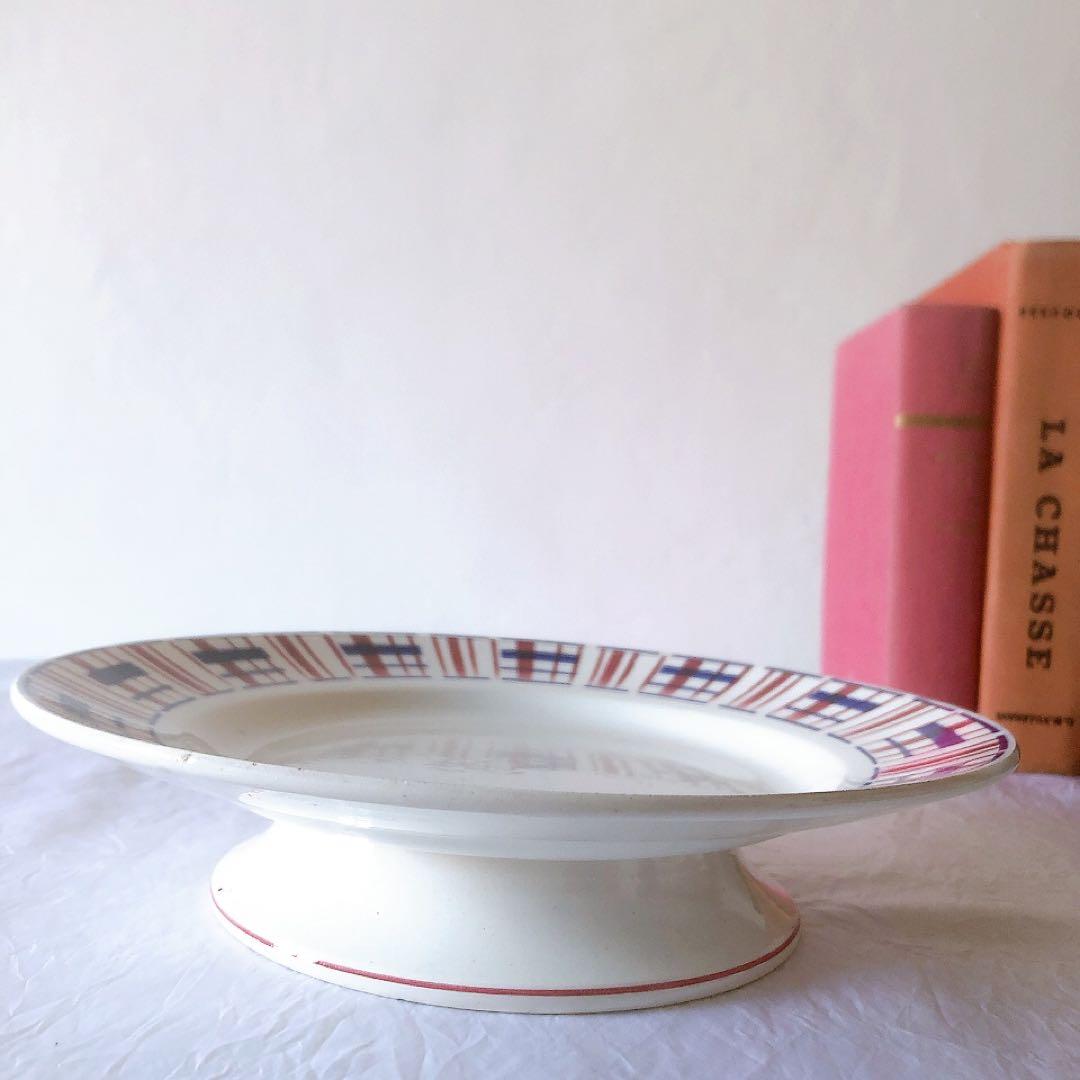 サンタマン　バスク柄ケーキスタンド　フランスアンティーク食器　ブロカント　蚤の市