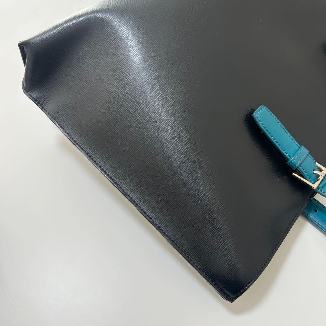 ポールスミス トートバッグ 黒×ターコイズ 本革 ビジネスバッグ A4収納可