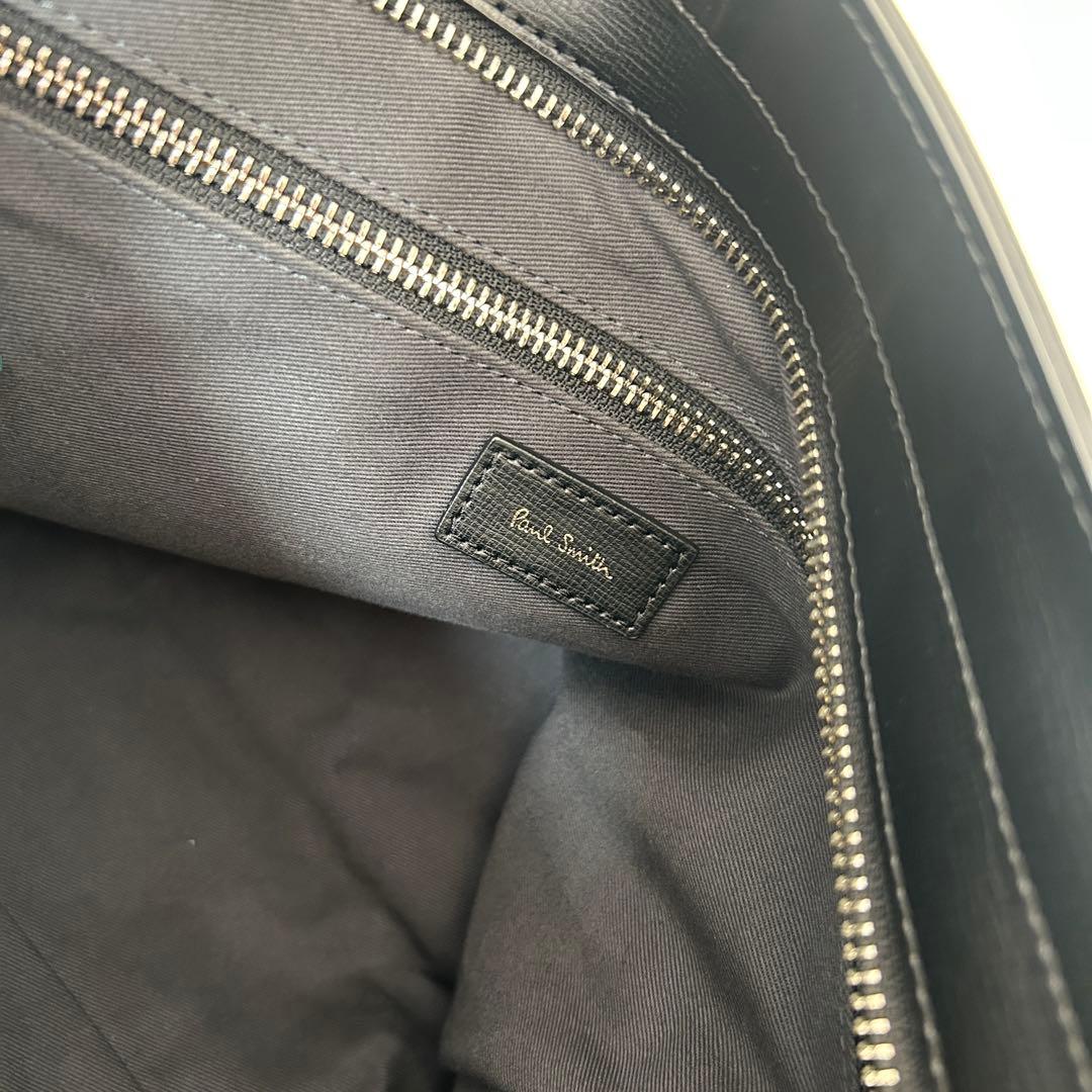 ポールスミス トートバッグ 黒×ターコイズ 本革 ビジネスバッグ A4収納可