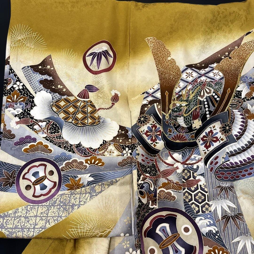 即決価格☆特選豪華刺繍入、大将兜龍、多色友禅古代祝い文、新品正絹産着祝着京友禅染