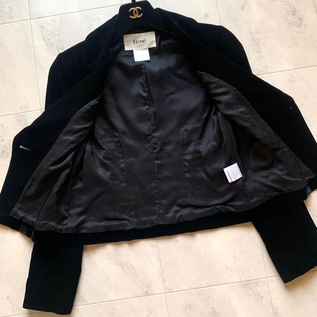 美品♡ルネ カメリアボタン ベロアジャケット クロップド ブラック 36