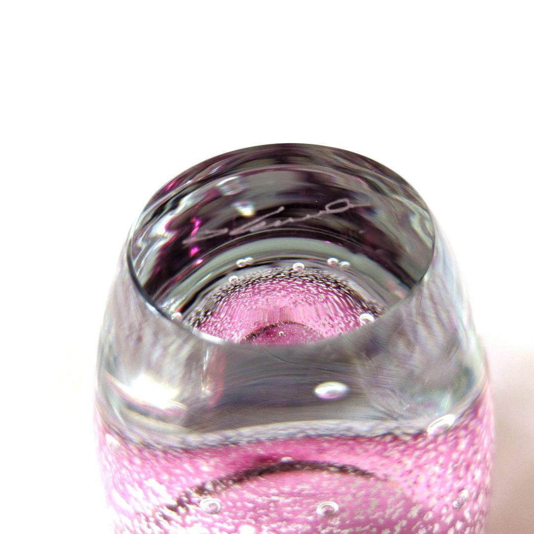 超希少品　サイン有り 現代の名工 黒木国昭 銀彩泡入花器 一輪挿し宙吹きガラス