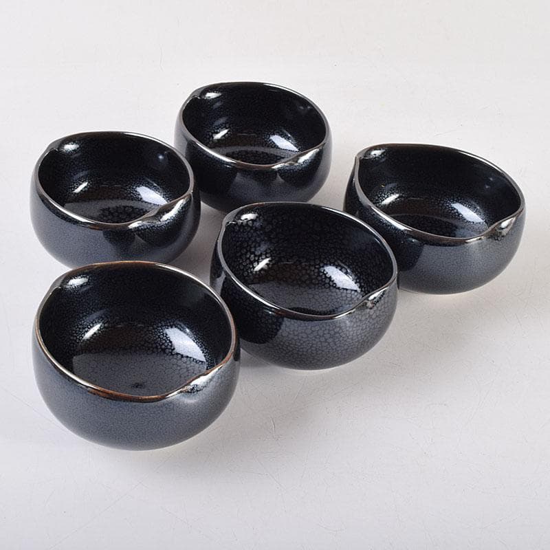 和食器　茶懐石　小杉焼　栄一窯　油滴天目釉　小鉢　五客　共布共箱　V　R9163