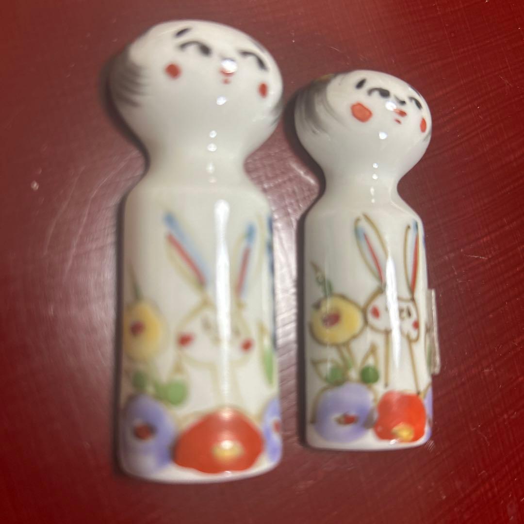 作家　陶芸作家　田口紀美子　こけしうさぎ　箸置き　2個　空萌工房　希少　レア