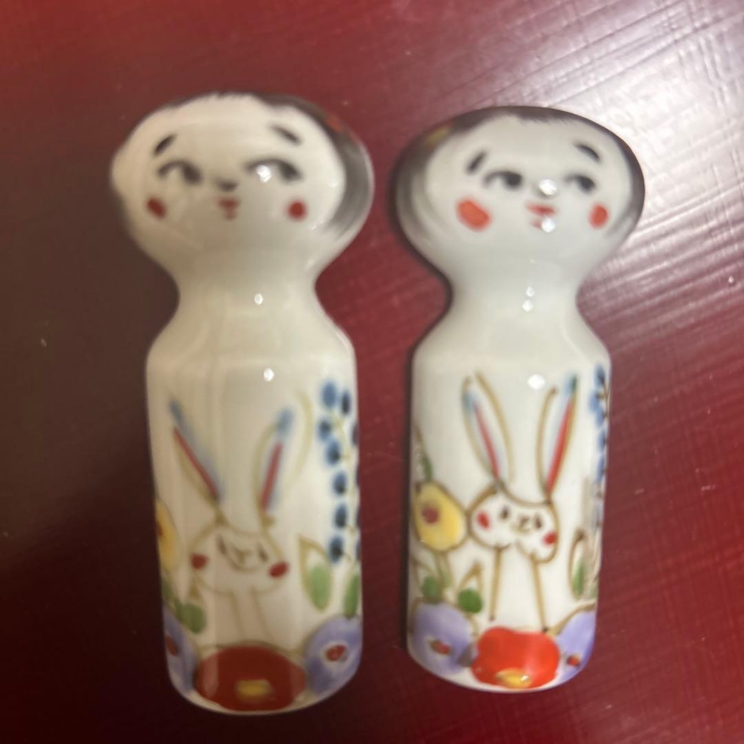 作家　陶芸作家　田口紀美子　こけしうさぎ　箸置き　2個　空萌工房　希少　レア