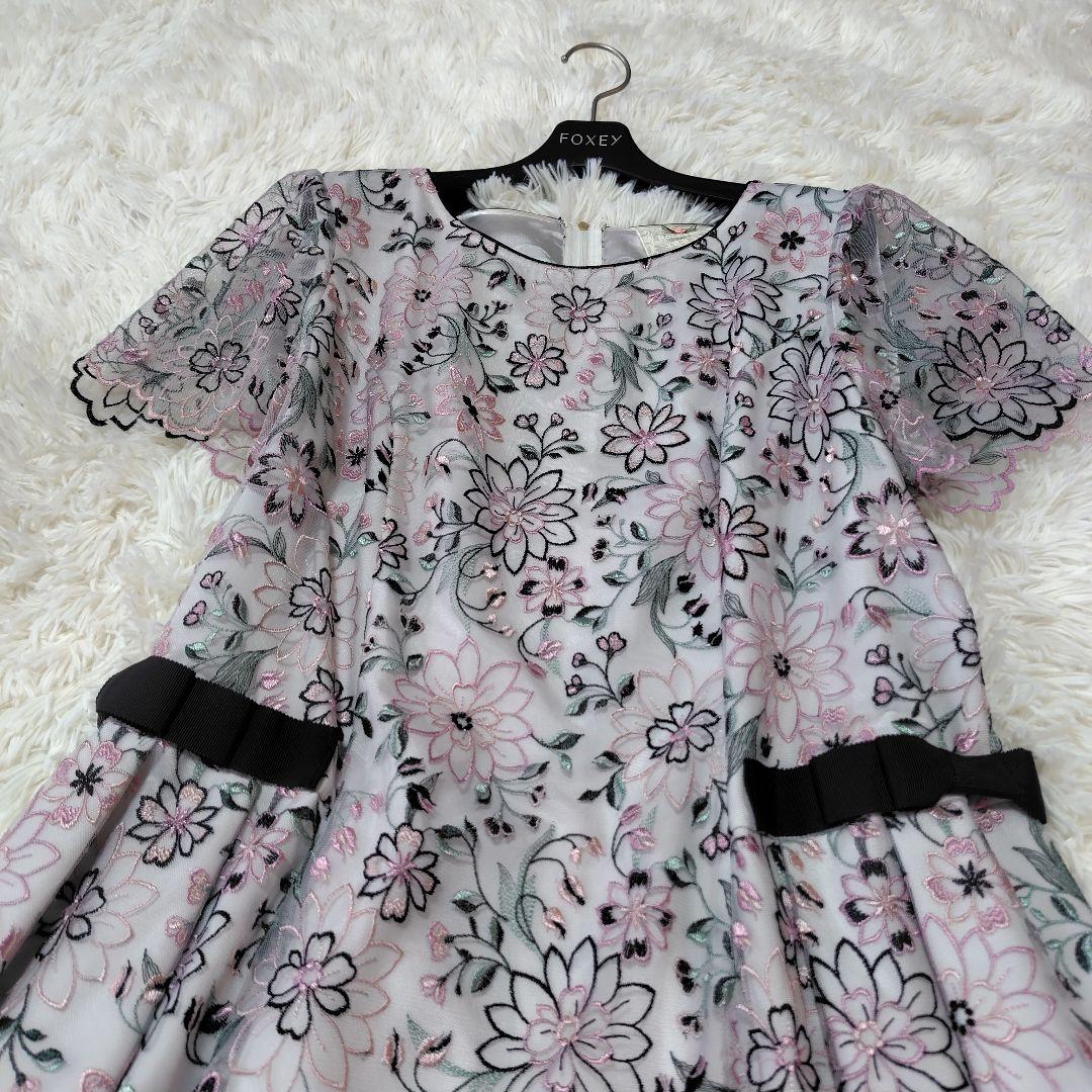 【極美品♡希少42】ローズティアラジュエル　高級フラワーチュール刺繍ワンピース