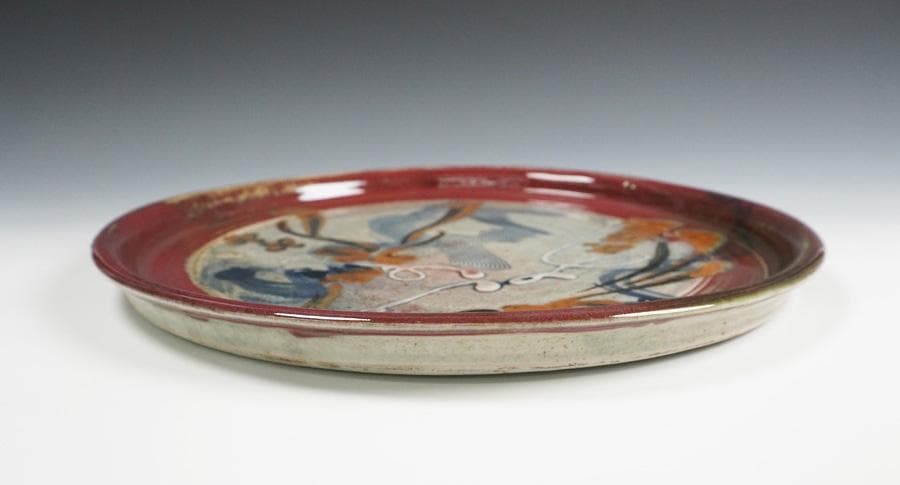 民芸 辰砂草花図皿