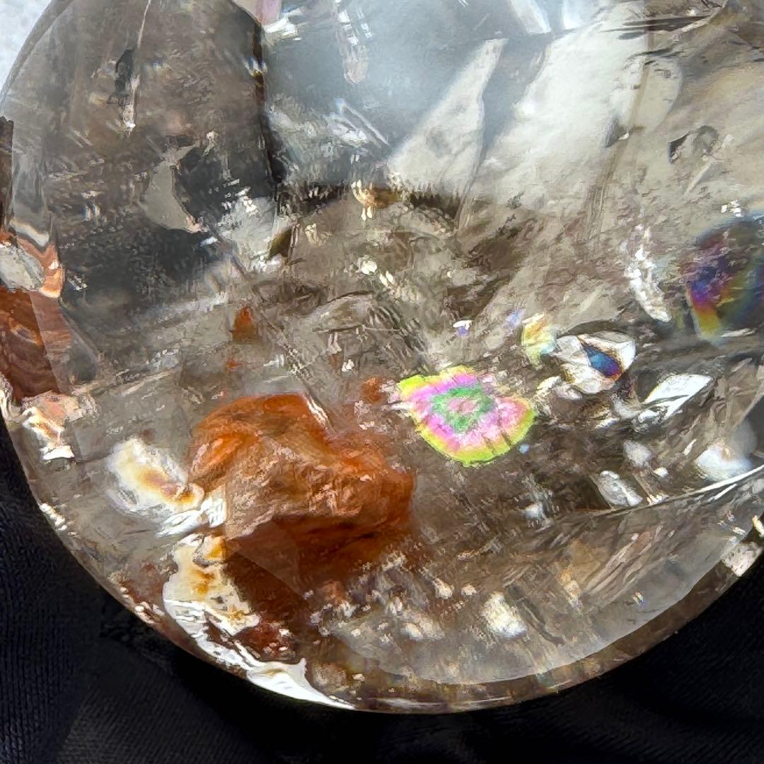 M-31虹入りクォーツインクォーツ 丸玉 天然淡スモーキー水晶スフィア　内包結晶