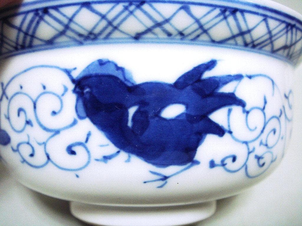 929『染付 鶏 蓋茶碗』　/骨董品 古美術 アンティーク 古玩