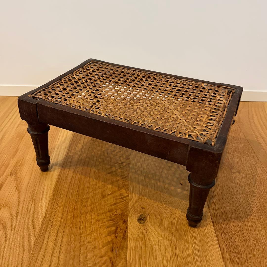 レア★ フランスアンティーク ディスプレイ台 籐 木製 スツール 踏み台