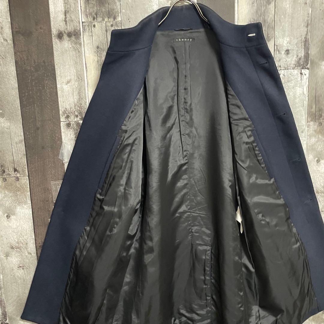 セオリー　Theory　ウールコート　羊毛　カシミヤ　比翼　ネイビー　ロング