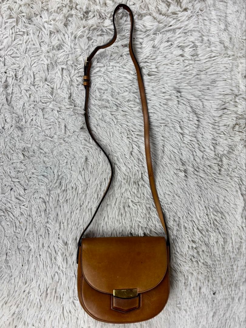美品 CELINE レザー ショルダーバッグ マカダム柄 斜め掛け ブラウン 茶