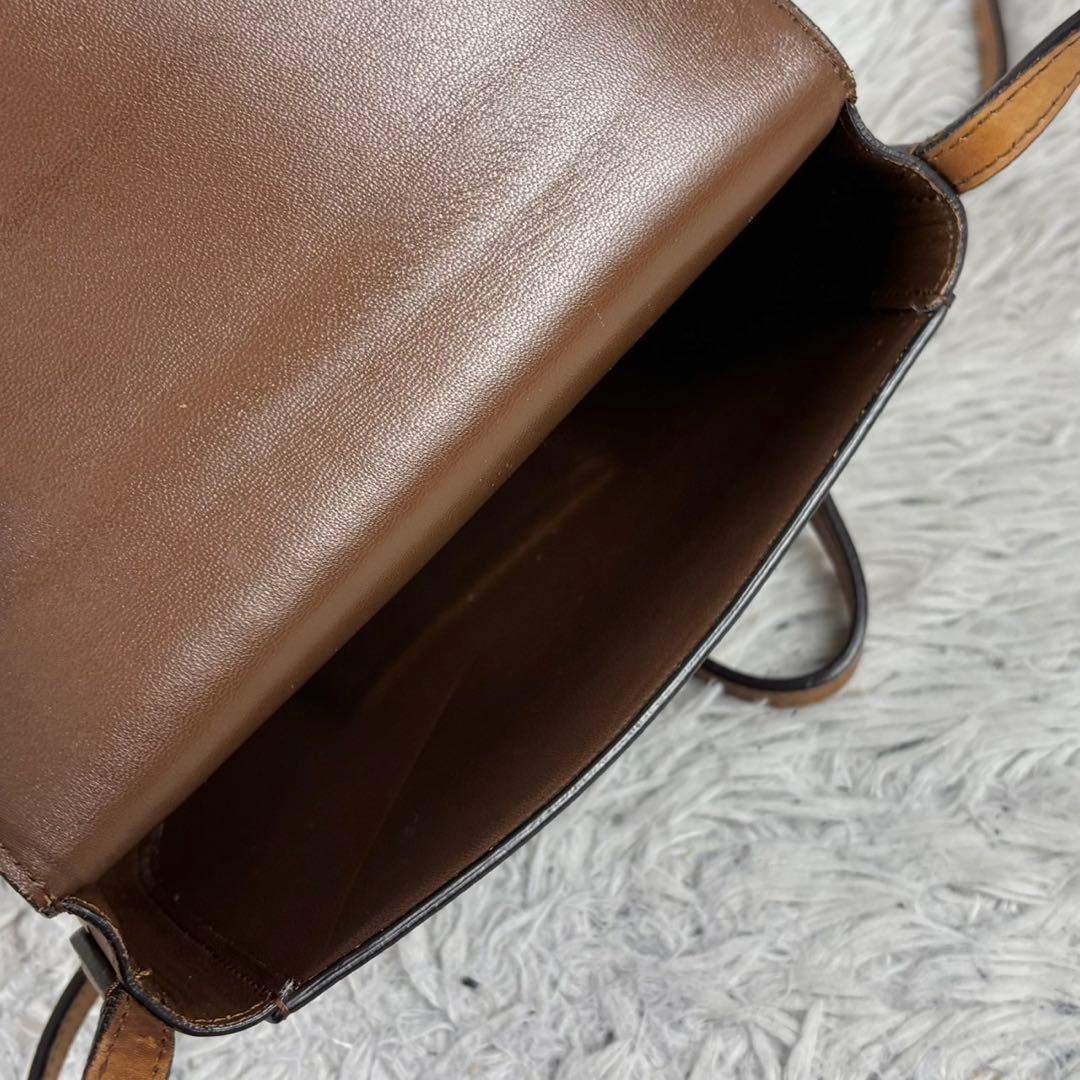 美品 CELINE レザー ショルダーバッグ マカダム柄 斜め掛け ブラウン 茶