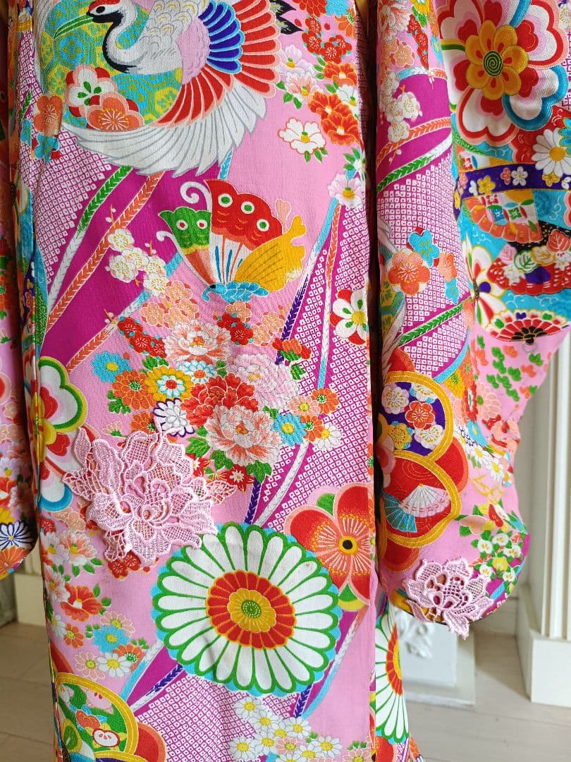 アンティークピンクの着物とキラキラ作り帯セット