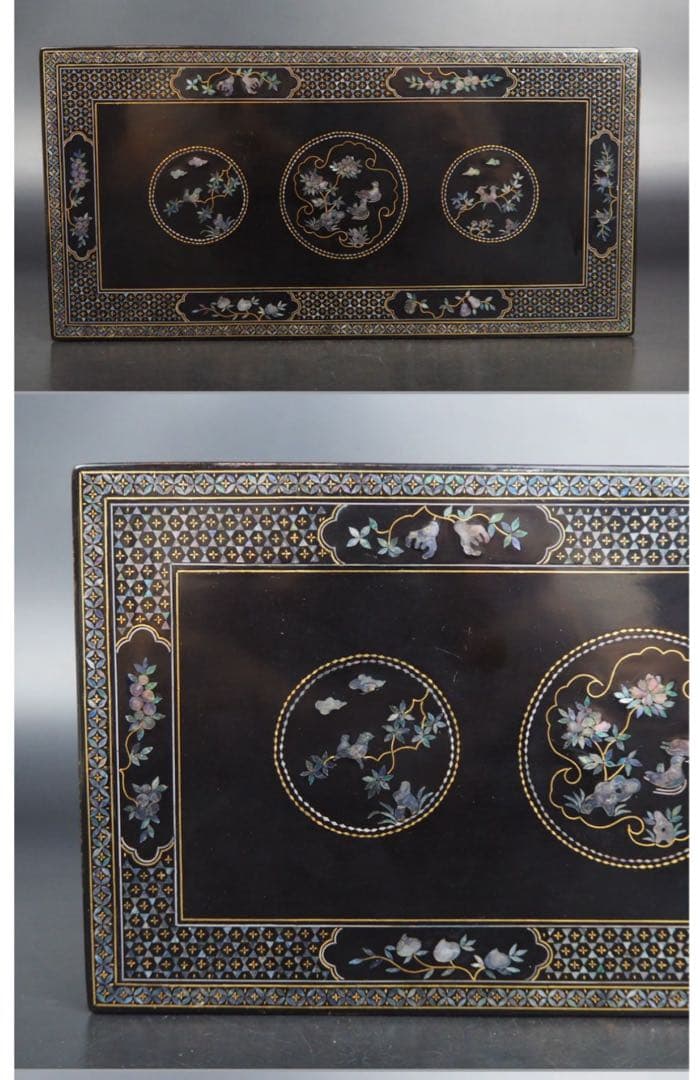 送料無料　螺鈿細工　螺鈿長方台　幅24ｃｍ　中国古玩