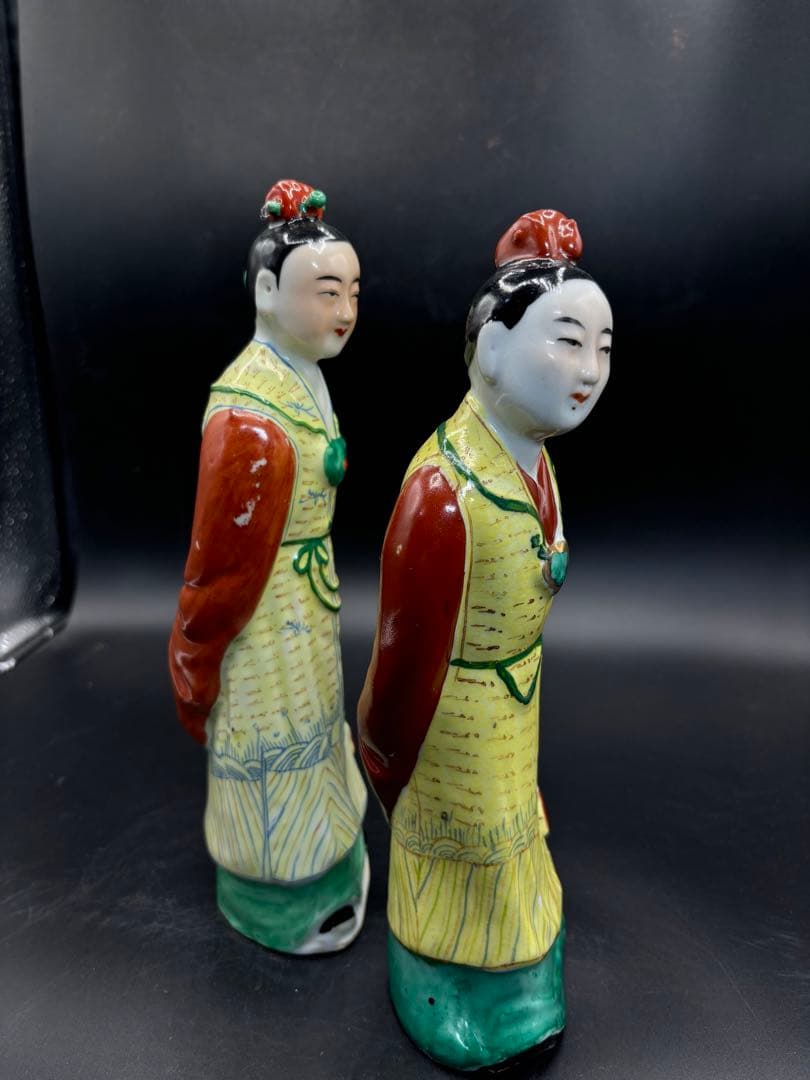 中国美術 古玩 色絵陶人形 陶器人形 高さ約25cm 置物 オブジェ 古董品