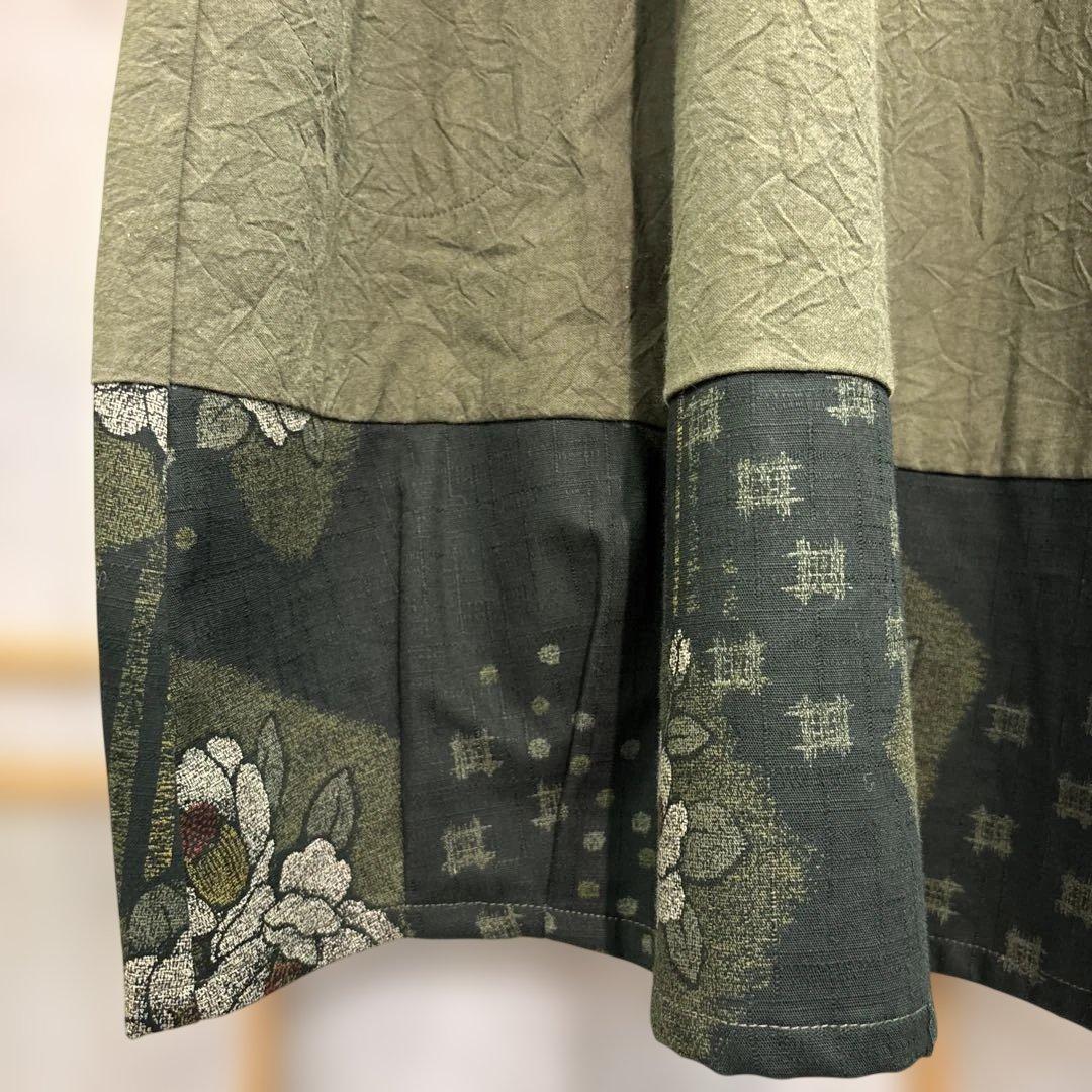 かぶり割烹着　深緑　シワ加工　日本製