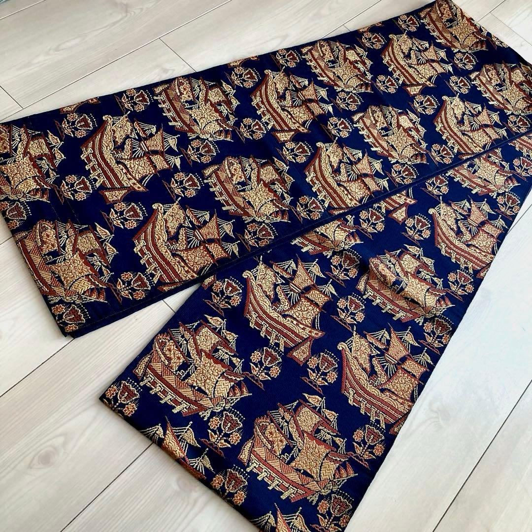 アンティーク京袋帯　南蛮船の織り出し　上質　正絹　No.77-26