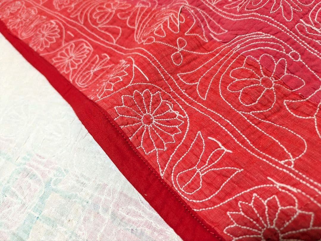 #167 ヴィンテージ ラリーキルト / カンタキルト ソファカバー /ラグ 赤