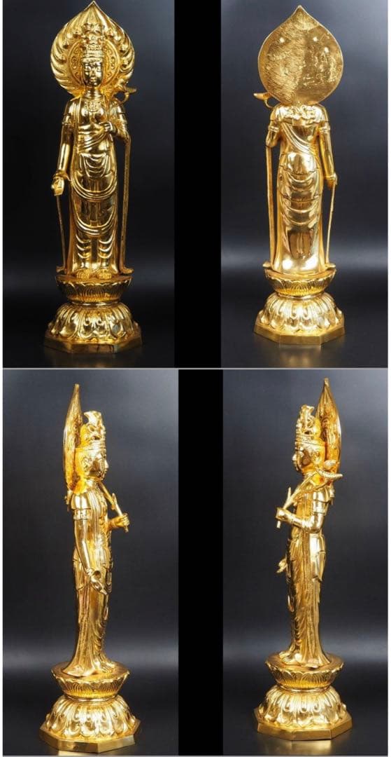 送料無料　銅製金仕上げ大型聖観音菩薩立像　高さ62ｃｍ