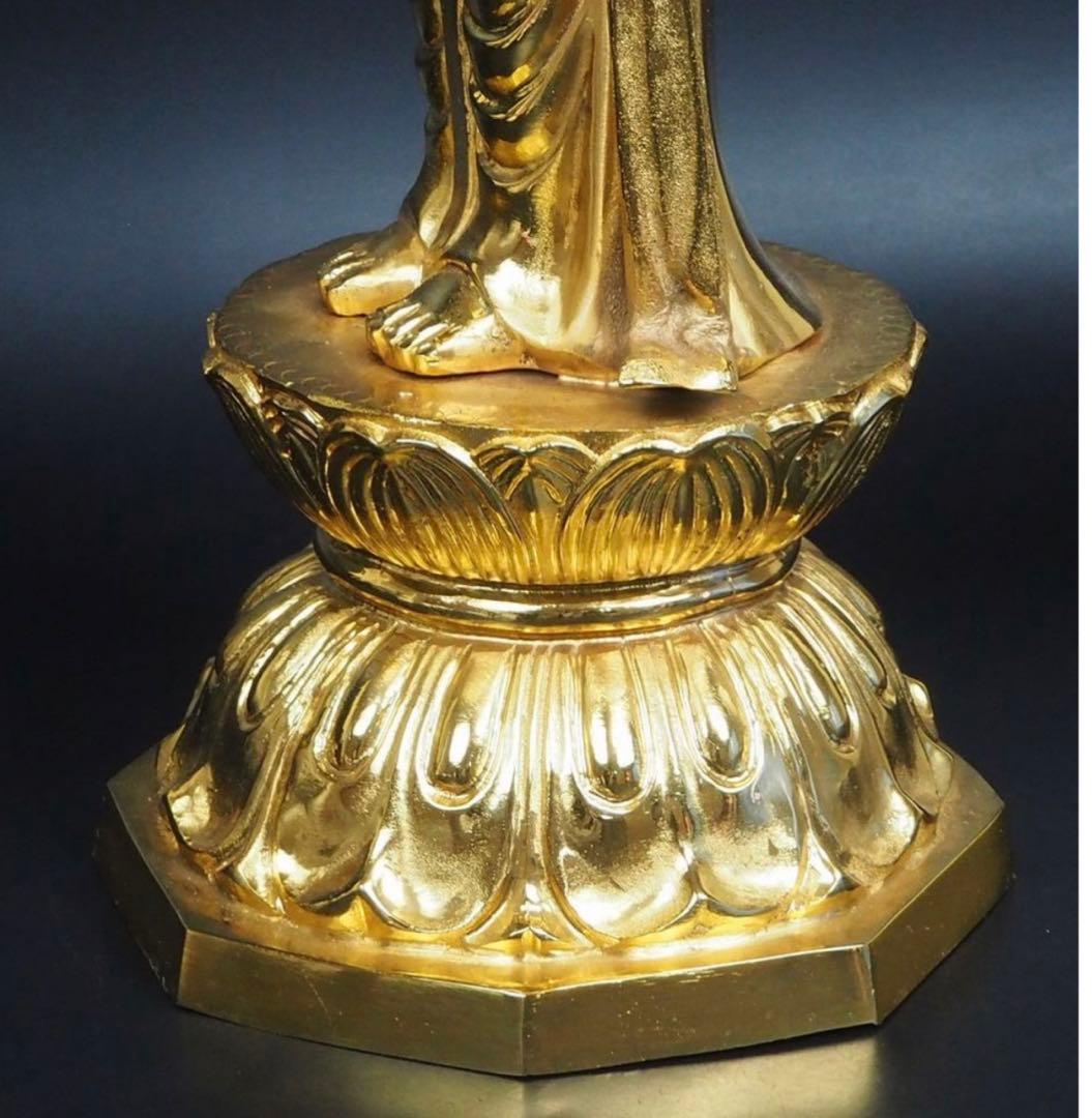 送料無料　銅製金仕上げ大型聖観音菩薩立像　高さ62ｃｍ