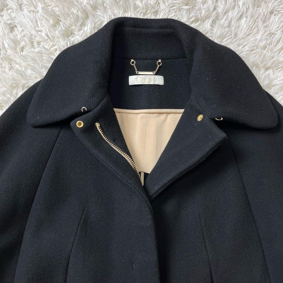美品　クロエ　ジップアップケープ　ポンチョ　ブラック　ウール　34