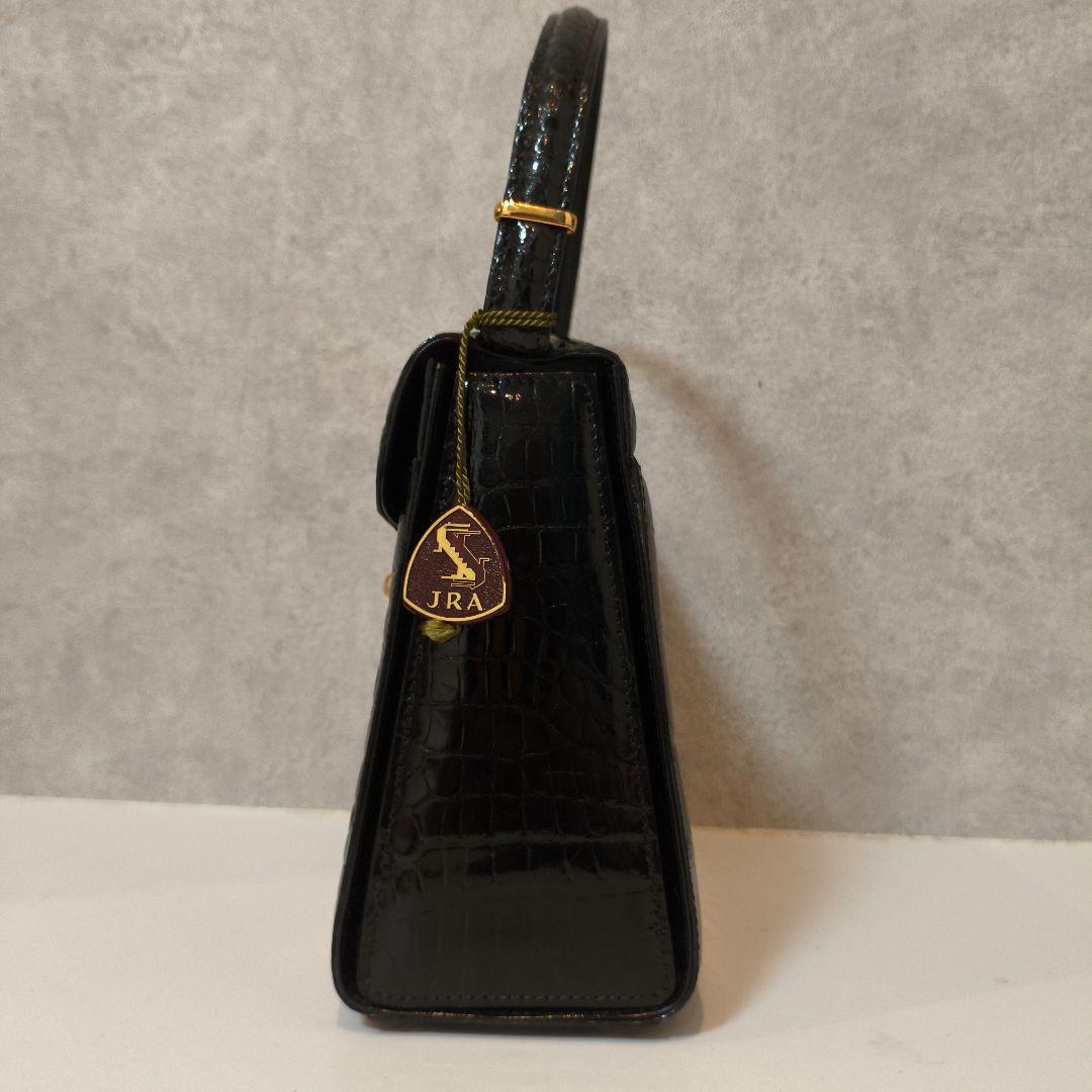 美品★JRA認定　本革　シャイニング　クロコ　フォーマル　ハンドバッグ