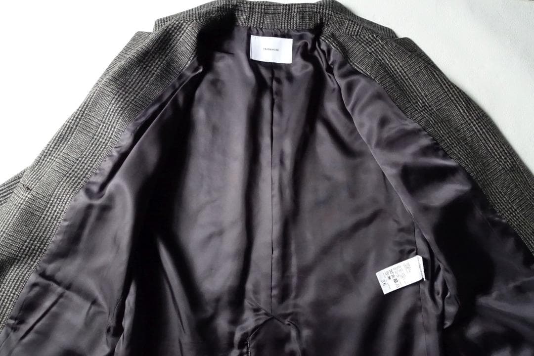 2021美品フレームワーク☆グレンチェックツィードテーラードジャケット36グレー