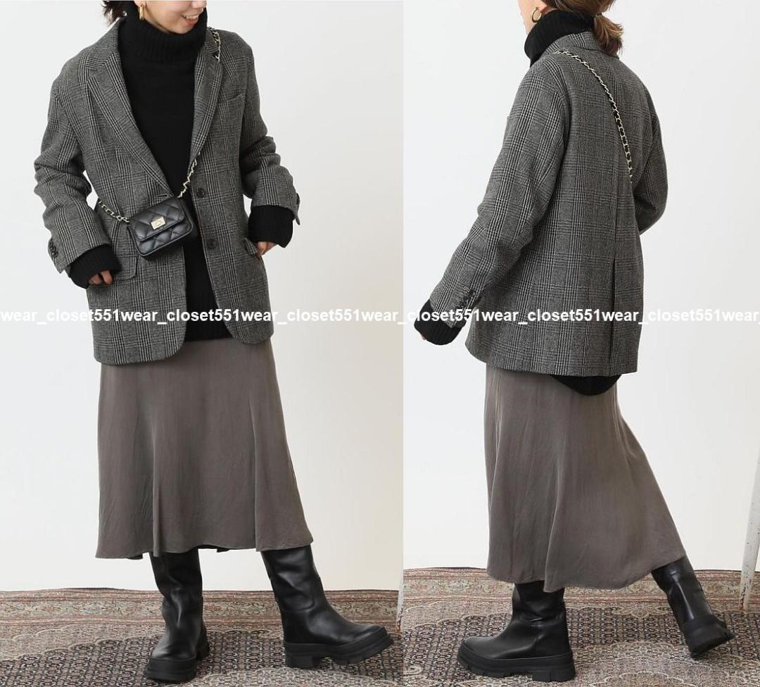 2021美品フレームワーク☆グレンチェックツィードテーラードジャケット36グレー