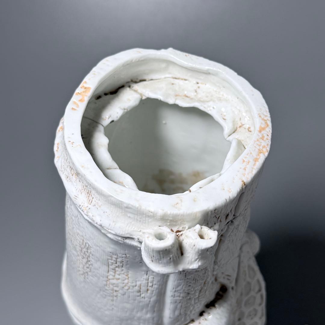 江戸後期　平戸焼　白磁玄武竹形花器　共箱　迫力の造形美　大珍品　蒐集家旧蔵