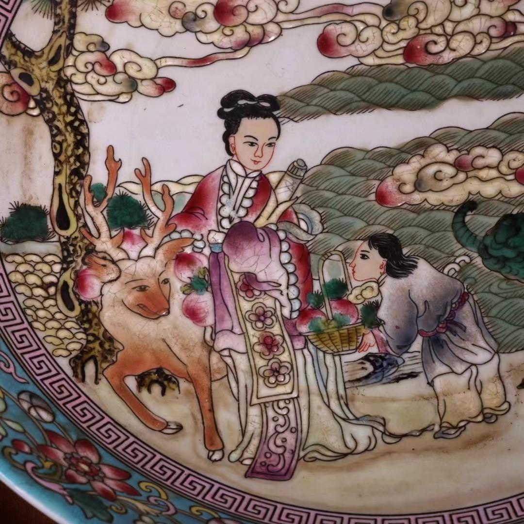 中国古美術・旧蔵粉彩・陶磁器中皿・人物風景絵・置物・純手描き・箱付・文房具・禮品