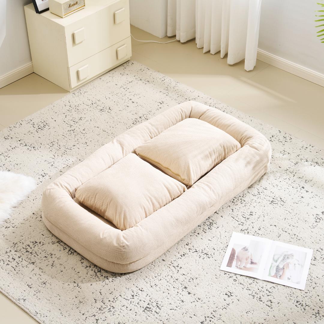 3WAYソファーベッド 枕付き可愛い座椅子 6段階リクライニング折りたたみ式