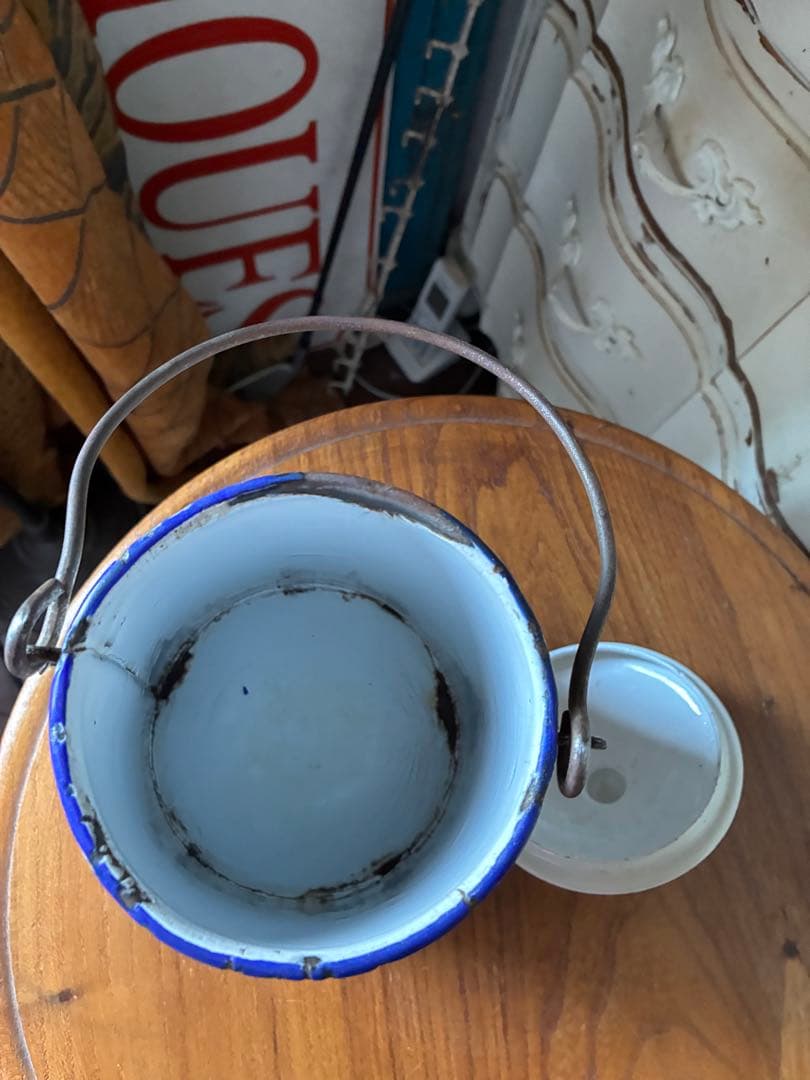 フランス　アンティーク ホーロー ミルク　ポット　キャリー 缶　Maggi青文字