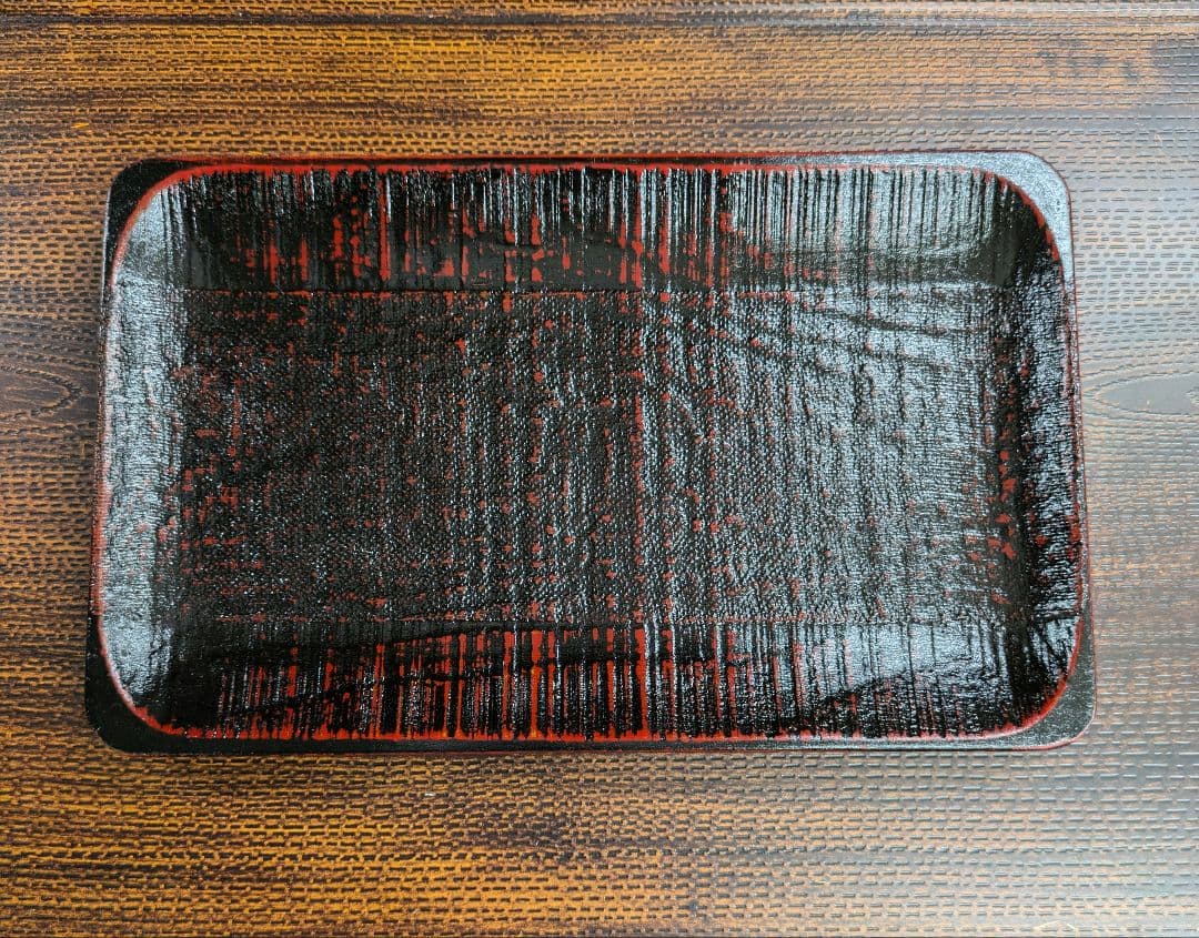 ５枚組　木製 長方形 プレート 黒赤模様 約24cm　珍味入れ